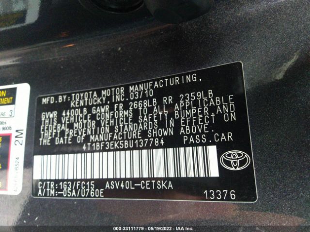 Photo 8 VIN: 4T1BF3EK5BU137784 - TOYOTA CAMRY 