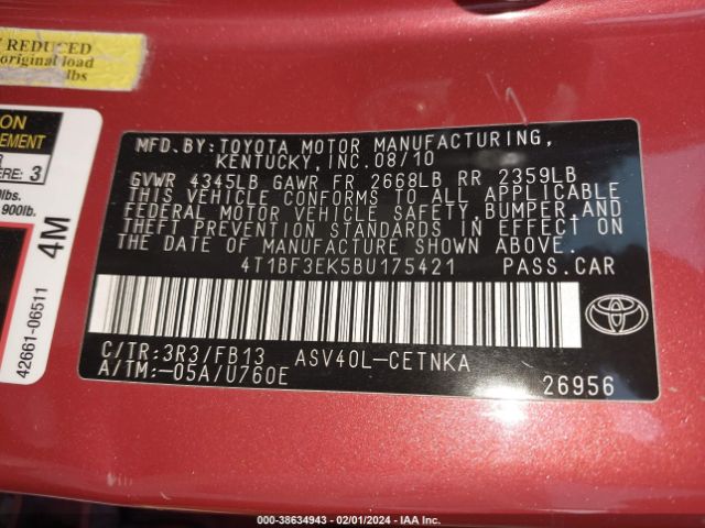 Photo 8 VIN: 4T1BF3EK5BU175421 - TOYOTA CAMRY 