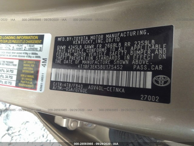 Photo 8 VIN: 4T1BF3EK5BU175452 - TOYOTA CAMRY 