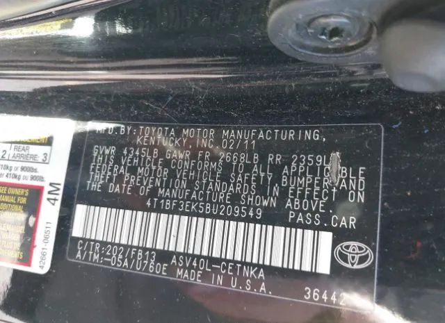 Photo 8 VIN: 4T1BF3EK5BU209549 - TOYOTA CAMRY 