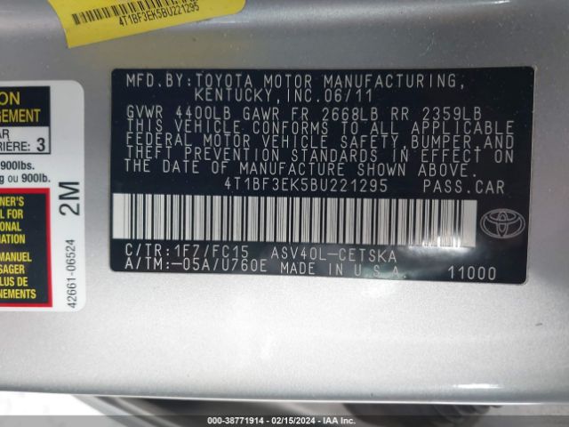 Photo 8 VIN: 4T1BF3EK5BU221295 - TOYOTA CAMRY 