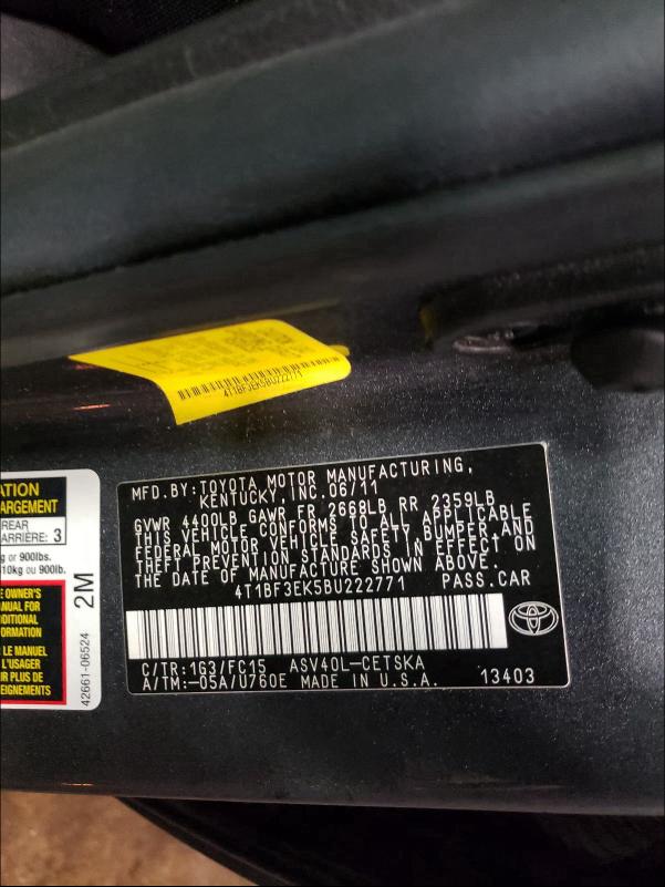 Photo 9 VIN: 4T1BF3EK5BU222771 - TOYOTA CAMRY BASE 