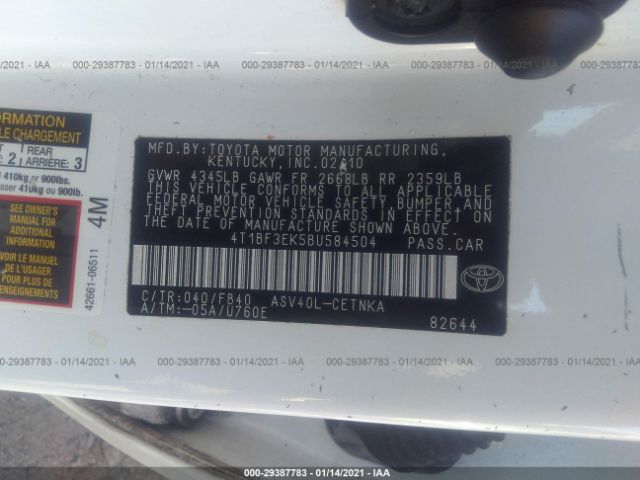 Photo 8 VIN: 4T1BF3EK5BU584504 - TOYOTA CAMRY 