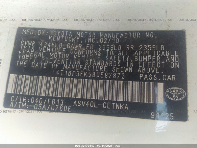 Photo 8 VIN: 4T1BF3EK5BU587872 - TOYOTA CAMRY 