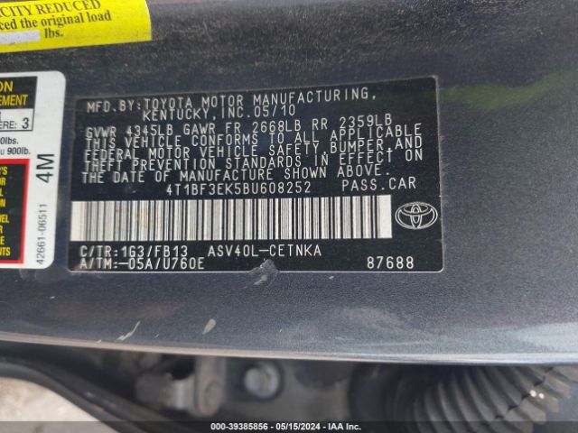 Photo 8 VIN: 4T1BF3EK5BU608252 - TOYOTA CAMRY 