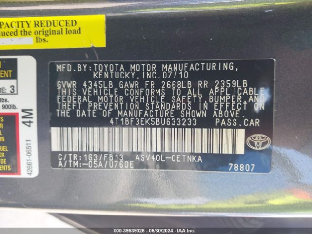 Photo 8 VIN: 4T1BF3EK5BU633233 - TOYOTA CAMRY 