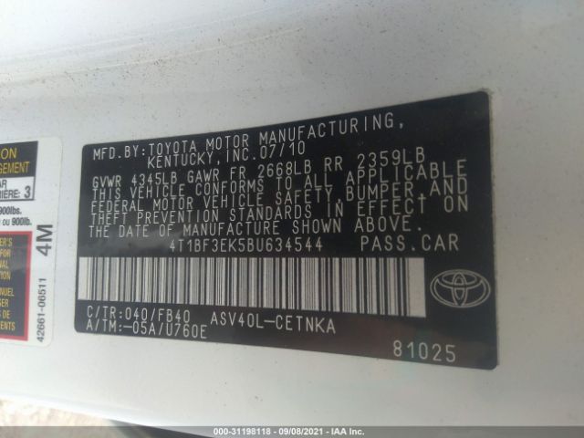 Photo 8 VIN: 4T1BF3EK5BU634544 - TOYOTA CAMRY 