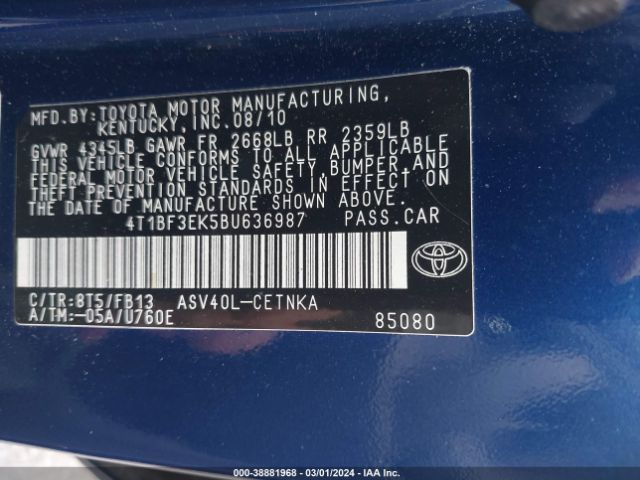 Photo 8 VIN: 4T1BF3EK5BU636987 - TOYOTA CAMRY 