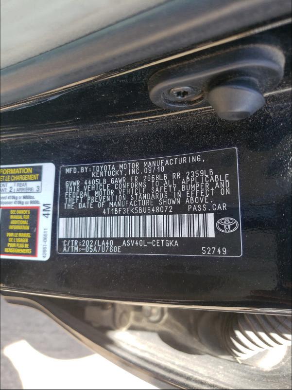 Photo 9 VIN: 4T1BF3EK5BU648072 - TOYOTA CAMRY BASE 