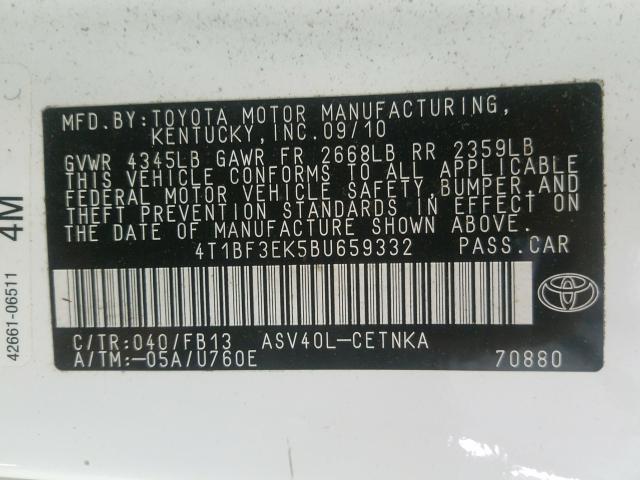 Photo 9 VIN: 4T1BF3EK5BU659332 - TOYOTA CAMRY BASE 