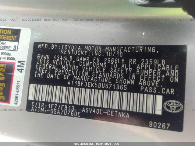 Photo 8 VIN: 4T1BF3EK5BU671965 - TOYOTA CAMRY 