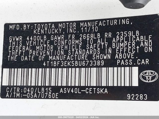 Photo 8 VIN: 4T1BF3EK5BU673389 - TOYOTA CAMRY 