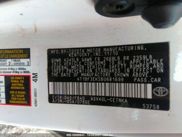 Photo 8 VIN: 4T1BF3EK5BU681699 - TOYOTA CAMRY 