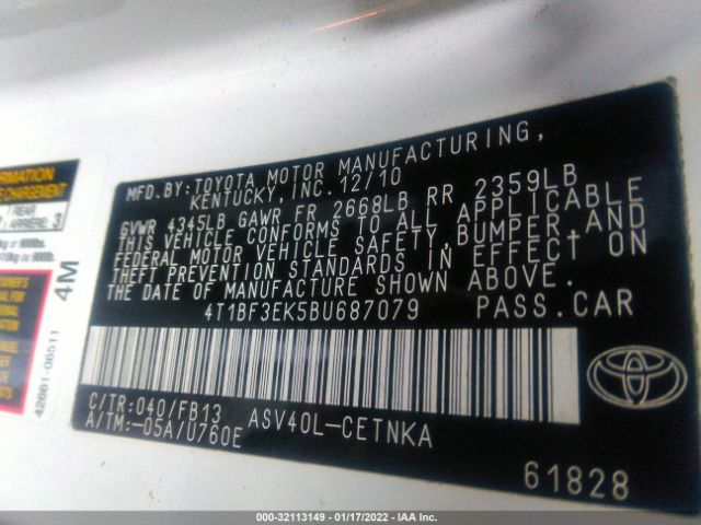 Photo 8 VIN: 4T1BF3EK5BU687079 - TOYOTA CAMRY 