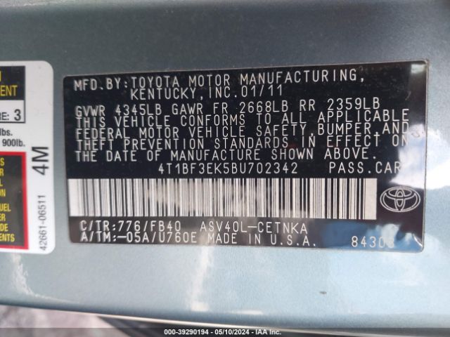 Photo 8 VIN: 4T1BF3EK5BU702342 - TOYOTA CAMRY 