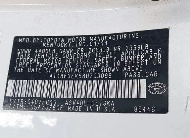 Photo 8 VIN: 4T1BF3EK5BU703099 - TOYOTA CAMRY 