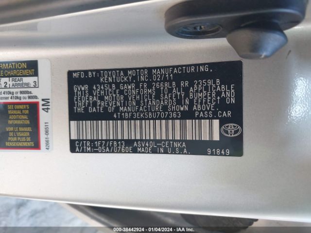 Photo 8 VIN: 4T1BF3EK5BU707363 - TOYOTA CAMRY 