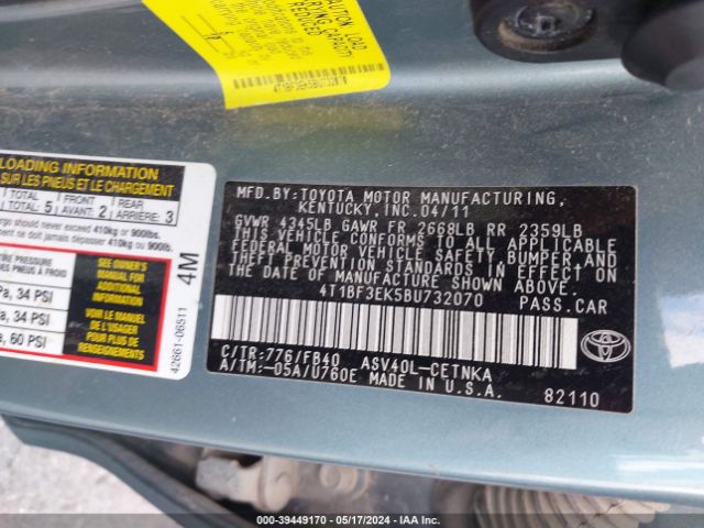 Photo 8 VIN: 4T1BF3EK5BU732070 - TOYOTA CAMRY 