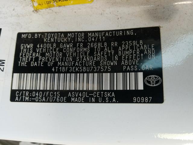 Photo 9 VIN: 4T1BF3EK5BU737575 - TOYOTA CAMRY BASE 