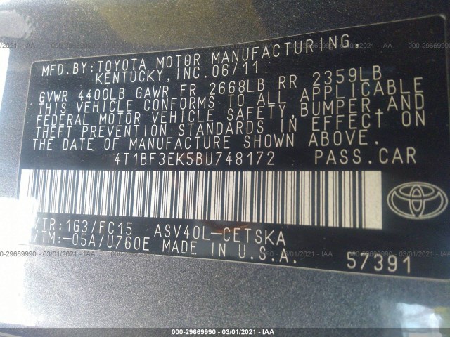 Photo 8 VIN: 4T1BF3EK5BU748172 - TOYOTA CAMRY 