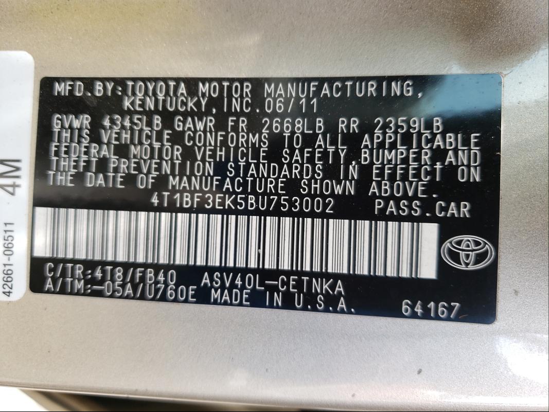 Photo 9 VIN: 4T1BF3EK5BU753002 - TOYOTA CAMRY BASE 