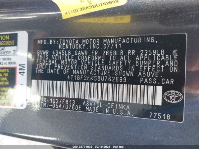 Photo 8 VIN: 4T1BF3EK5BU762699 - TOYOTA CAMRY 