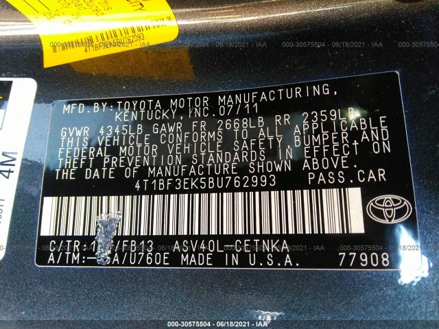 Photo 8 VIN: 4T1BF3EK5BU762993 - TOYOTA CAMRY 