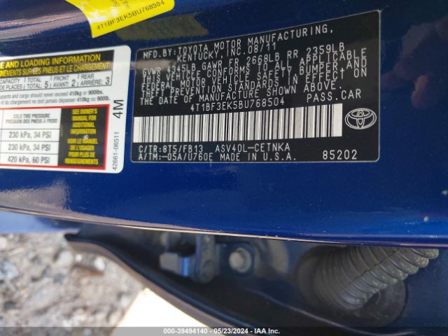 Photo 8 VIN: 4T1BF3EK5BU768504 - TOYOTA CAMRY 