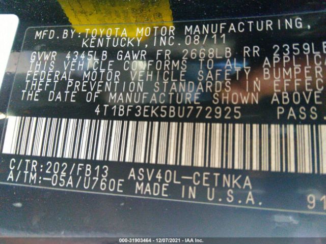 Photo 8 VIN: 4T1BF3EK5BU772925 - TOYOTA CAMRY 