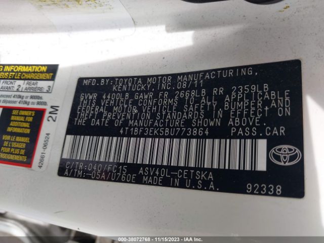 Photo 8 VIN: 4T1BF3EK5BU773864 - TOYOTA CAMRY 