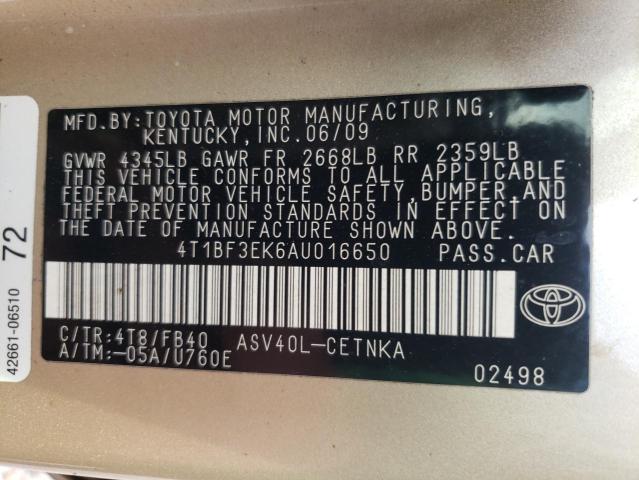 Photo 9 VIN: 4T1BF3EK6AU016650 - TOYOTA CAMRY BASE 