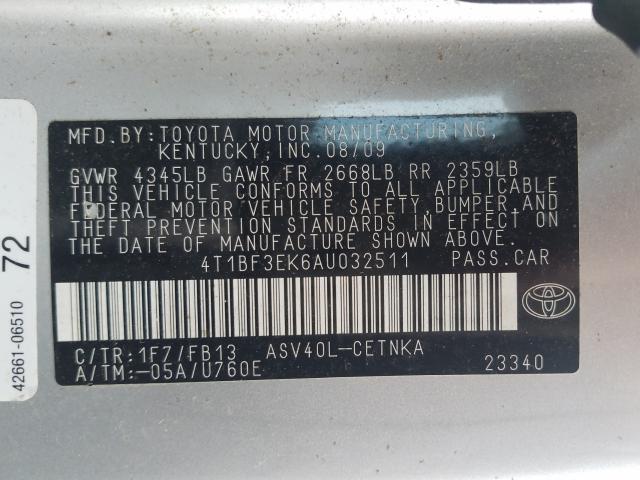 Photo 9 VIN: 4T1BF3EK6AU032511 - TOYOTA CAMRY BASE 