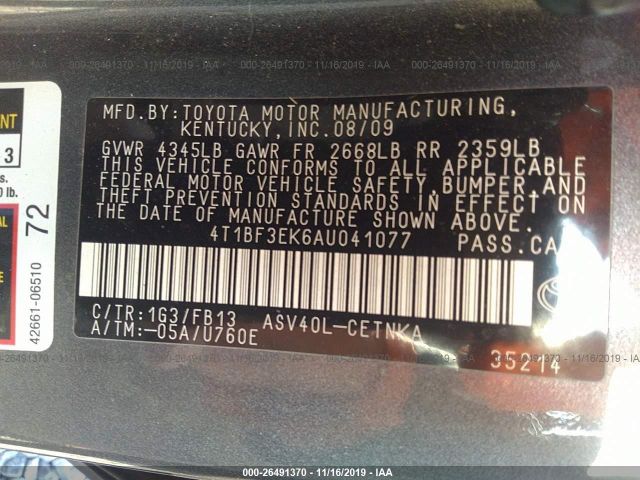 Photo 8 VIN: 4T1BF3EK6AU041077 - TOYOTA CAMRY 