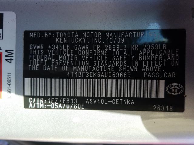 Photo 9 VIN: 4T1BF3EK6AU069669 - TOYOTA CAMRY BASE 