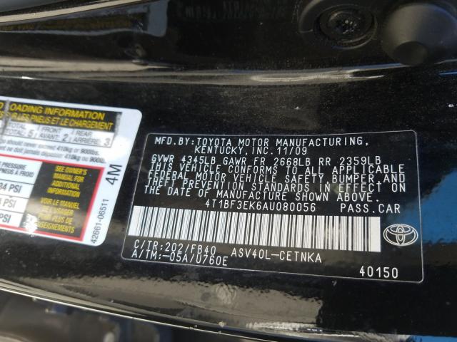 Photo 9 VIN: 4T1BF3EK6AU080056 - TOYOTA CAMRY BASE 