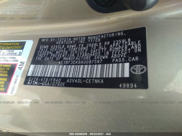 Photo 8 VIN: 4T1BF3EK6AU087587 - TOYOTA CAMRY 