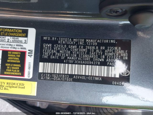 Photo 8 VIN: 4T1BF3EK6AU094278 - TOYOTA CAMRY 