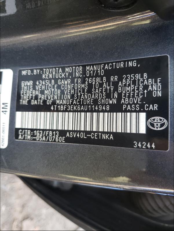 Photo 9 VIN: 4T1BF3EK6AU114948 - TOYOTA CAMRY BASE 