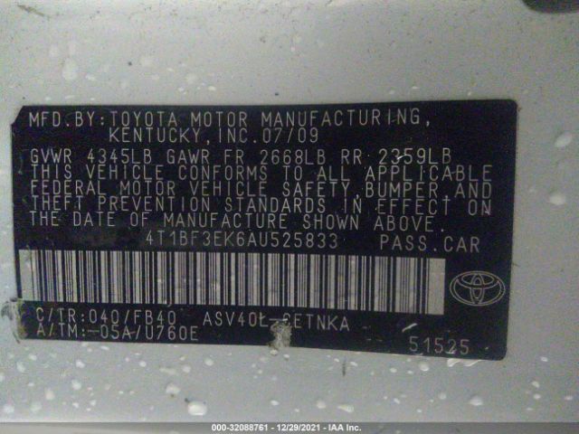 Photo 8 VIN: 4T1BF3EK6AU525833 - TOYOTA CAMRY 