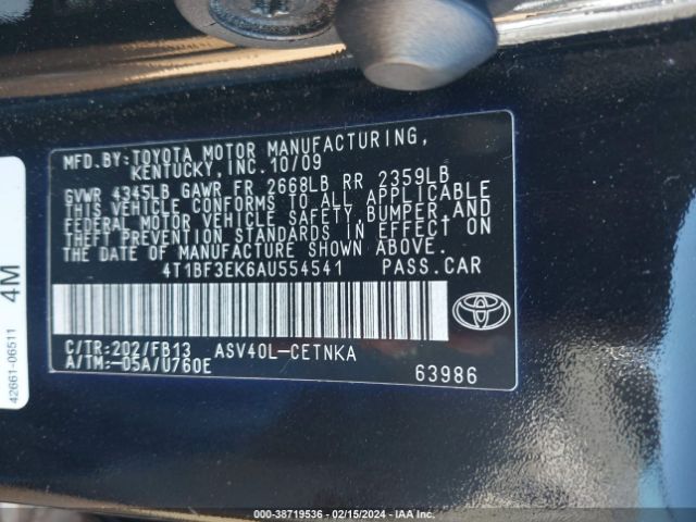 Photo 8 VIN: 4T1BF3EK6AU554541 - TOYOTA CAMRY 