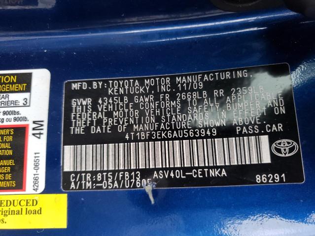 Photo 9 VIN: 4T1BF3EK6AU563949 - TOYOTA CAMRY BASE 