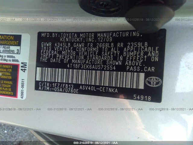 Photo 8 VIN: 4T1BF3EK6AU572554 - TOYOTA CAMRY 