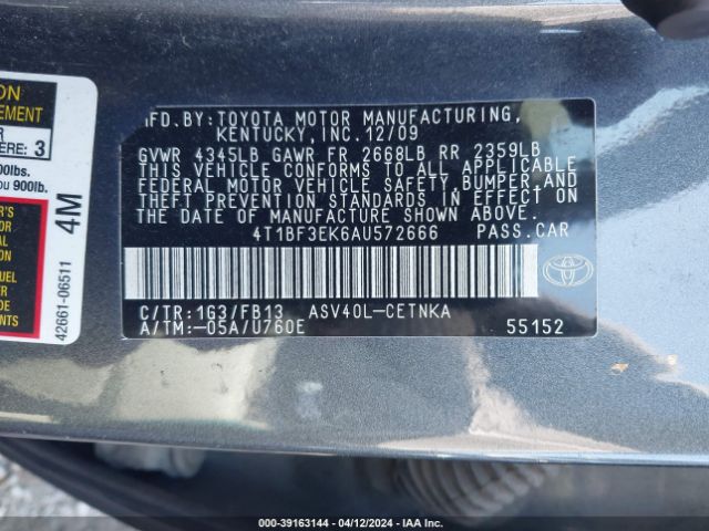 Photo 8 VIN: 4T1BF3EK6AU572666 - TOYOTA CAMRY 