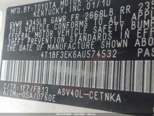 Photo 8 VIN: 4T1BF3EK6AU574532 - TOYOTA CAMRY 