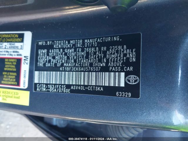 Photo 8 VIN: 4T1BF3EK6AU576507 - TOYOTA CAMRY 