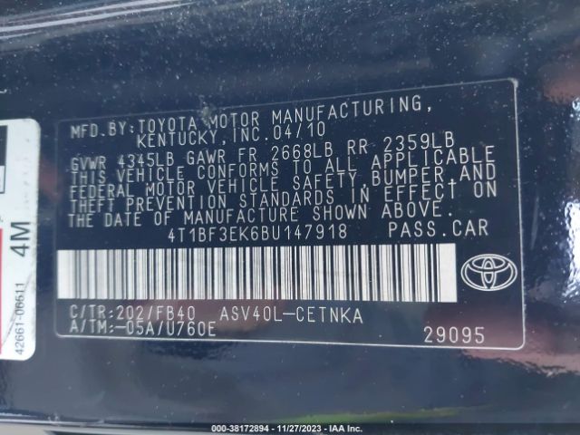 Photo 8 VIN: 4T1BF3EK6BU147918 - TOYOTA CAMRY 