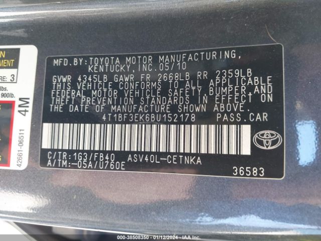 Photo 8 VIN: 4T1BF3EK6BU152178 - TOYOTA CAMRY 