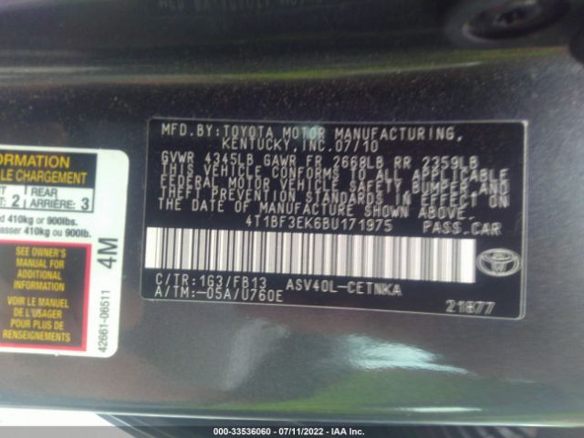 Photo 8 VIN: 4T1BF3EK6BU171975 - TOYOTA CAMRY 