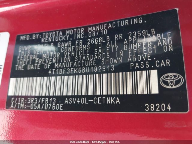 Photo 8 VIN: 4T1BF3EK6BU182913 - TOYOTA CAMRY 