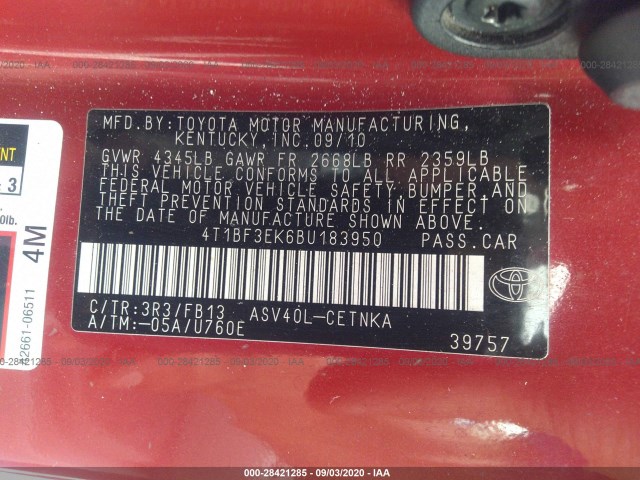 Photo 8 VIN: 4T1BF3EK6BU183950 - TOYOTA CAMRY 